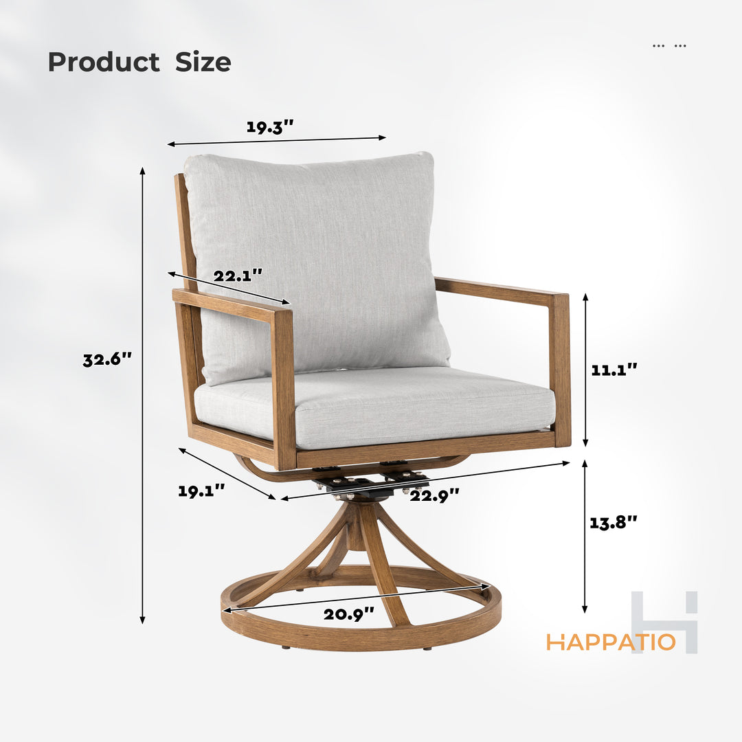 HAPPATIO Patio Dining Chairs Set, All-Weather Outdoor Dining Chair with Aluminum Frame and Removable Cushion, Ideal for Lawn Yard Backyard