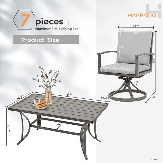 HAPPATIO Patio Outdoor Dining Set - All Aluminum Patio Table and Chairs Set with Cushions, Patio Dining Set for Lawn, Garden