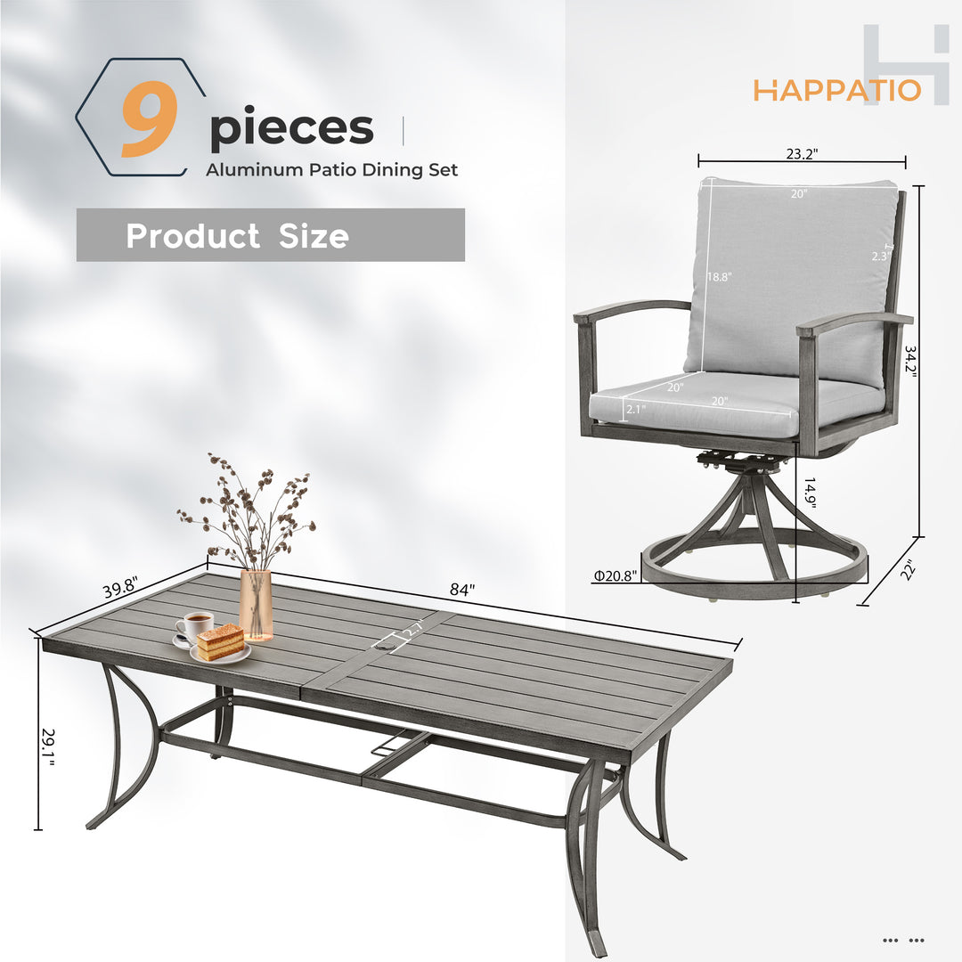 HAPPATIO Patio Outdoor Dining Set - All Aluminum Patio Table and Chairs Set with Cushions, Patio Dining Set for Lawn, Garden