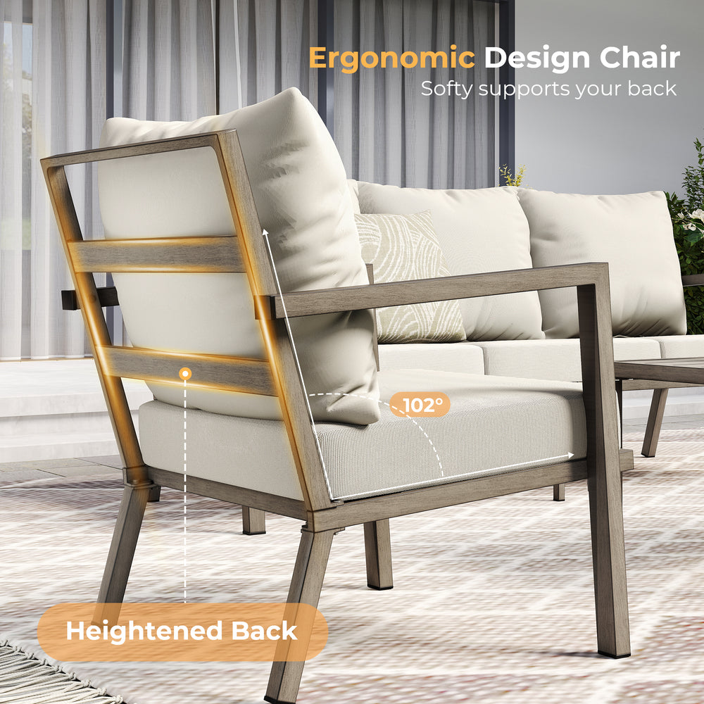 HAPPATIO Aluminum Patio Furniture Set, 3 Pieces Conversation Set with Thick Cushions and Side Table, Waterproof and Rustproof for All weather, Seating Sofa for Garden, Backyard, Porch