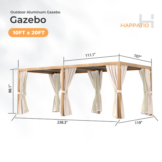HAPPATIO Outdoor Louvered Pergola, Metal Pergola with Adjustable Rainproof Roof, Patio Pergola with Curtains and Mosquito Nets
