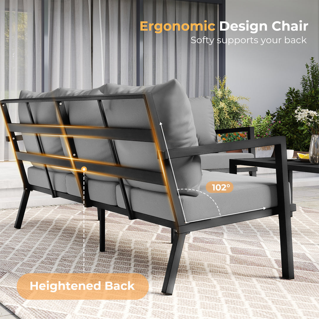 HAPPATIO Aluminum Patio Furniture Set, 4 Pieces Conversation Set with Thick Cushions and Coffee Table, All Weather Sofa Couch Waterproof and Rustproof for Garden, Backyard, Porch, Beige