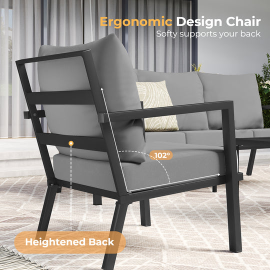 HAPPATIO Aluminum Patio Furniture Set, 3 Pieces Conversation Set with Thick Cushions and Side Table, Waterproof and Rustproof for All weather, Seating Sofa for Garden, Backyard, Porch