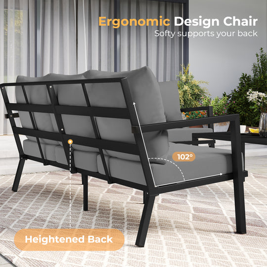 HAPPATIO Aluminum Patio Furniture Set, 4 Pieces Conversation Set with Thick Cushions and Coffee Table, All Weather Sofa Couch Waterproof and Rustproof for Garden, Backyard, Porch, Beige