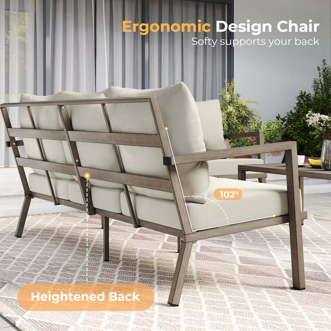 HAPPATIO Aluminum Patio Furniture Set, 4 Pieces Conversation Set with Thick Cushions and Coffee Table, All Weather Sofa Couch Waterproof and Rustproof for Garden, Backyard, Porch, Beige