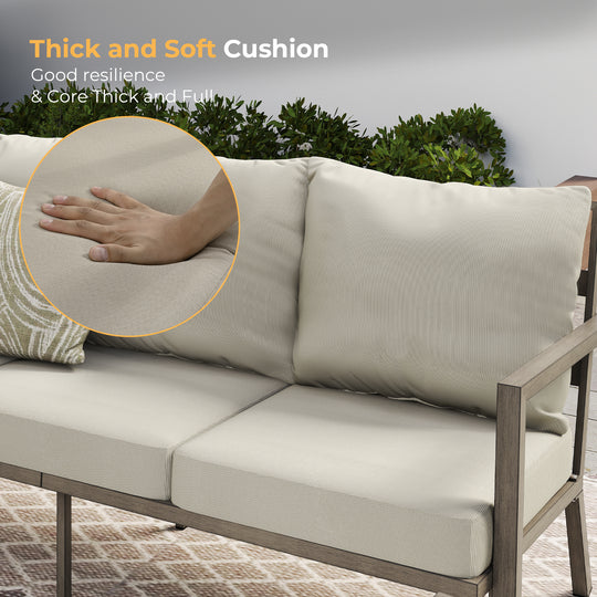 HAPPATIO Aluminum Patio Furniture Set, 4 Pieces Conversation Set with Thick Cushions and Coffee Table, All Weather Sofa Couch Waterproof and Rustproof for Garden, Backyard, Porch, Beige