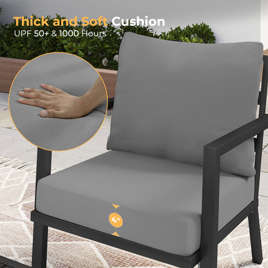 HAPPATIO Aluminum Patio Furniture Set, 3 Pieces Conversation Set with Thick Cushions and Side Table, Waterproof and Rustproof for All weather, Seating Sofa for Garden, Backyard, Porch