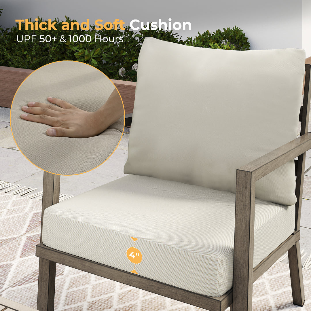 HAPPATIO Aluminum Patio Furniture Set, 3 Pieces Conversation Set with Thick Cushions and Side Table, Waterproof and Rustproof for All weather, Seating Sofa for Garden, Backyard, Porch