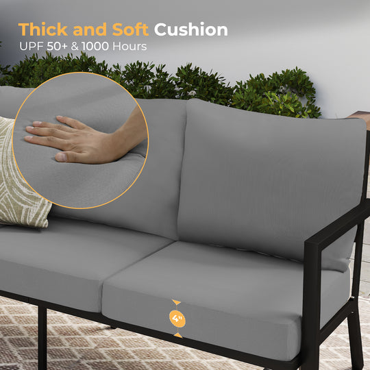 HAPPATIO Aluminum Patio Furniture Set, 4 Pieces Conversation Set with Thick Cushions and Coffee Table, All Weather Sofa Couch Waterproof and Rustproof for Garden, Backyard, Porch, Beige