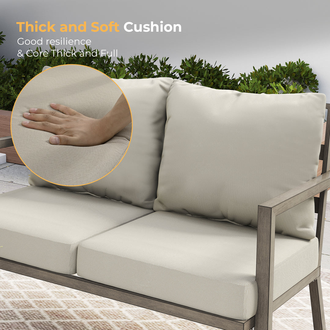 HAPPATIO Aluminum Patio Furniture Set, 4 Pieces Conversation Set with Thick Cushions and Coffee Table, All Weather Sofa Couch Waterproof and Rustproof for Garden, Backyard, Porch, Beige