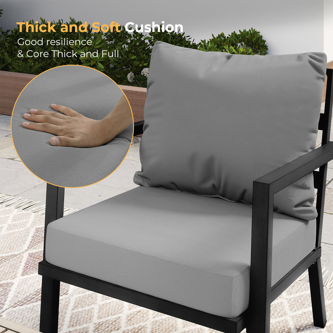 HAPPATIO Aluminum Patio Furniture Set, 3 Pieces Conversation Set with Thick Cushions and Side Table, Waterproof and Rustproof for All weather, Seating Sofa for Garden, Backyard, Porch