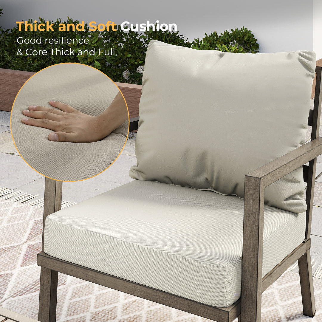 HAPPATIO Aluminum Patio Furniture Set, 3 Pieces Conversation Set with Thick Cushions and Side Table, Waterproof and Rustproof for All weather, Seating Sofa for Garden, Backyard, Porch