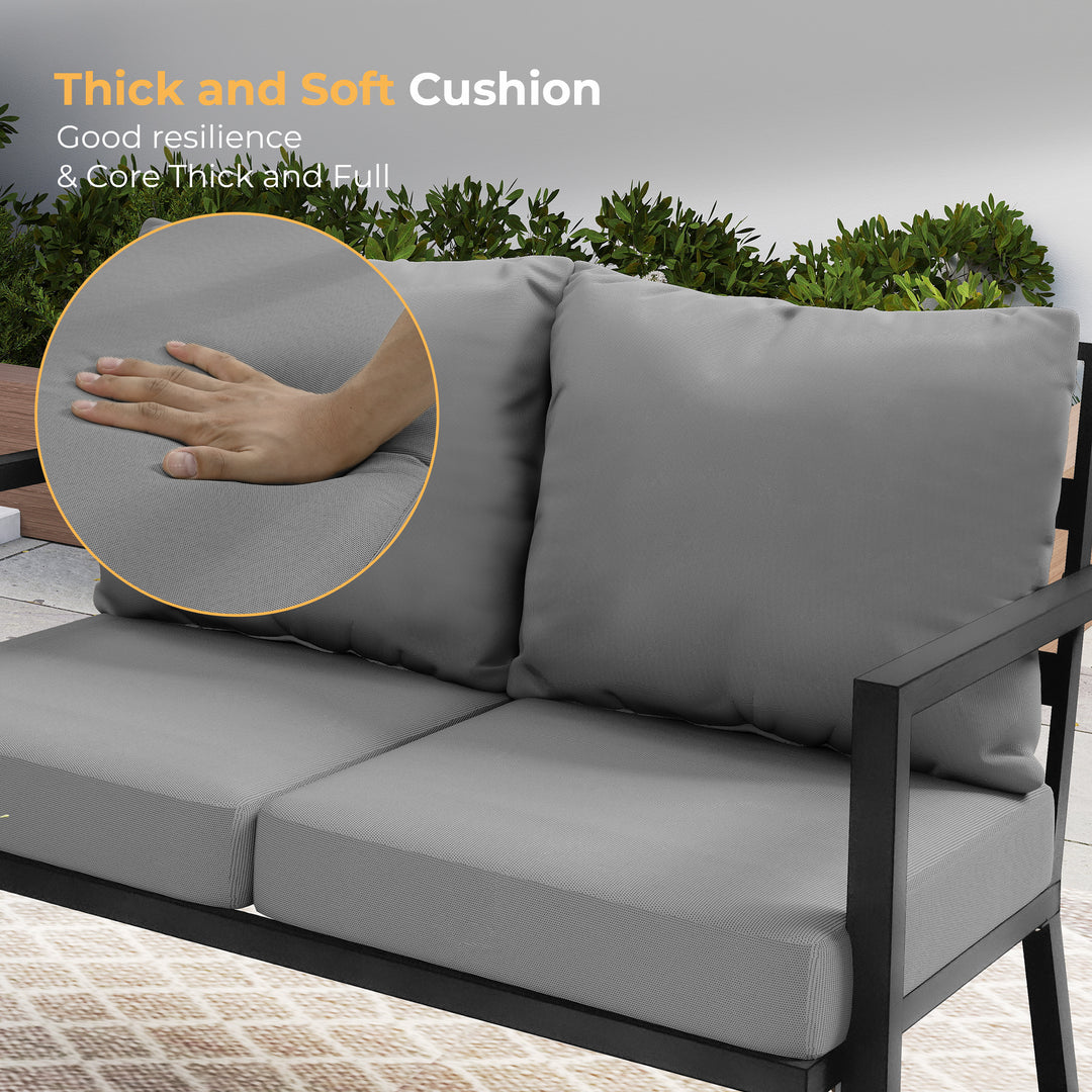 HAPPATIO Aluminum Patio Furniture Set, 4 Pieces Conversation Set with Thick Cushions and Coffee Table, All Weather Sofa Couch Waterproof and Rustproof for Garden, Backyard, Porch, Beige