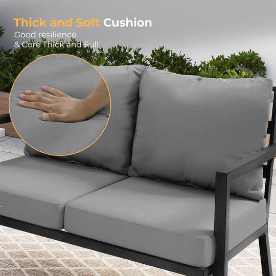 HAPPATIO Aluminum Patio Furniture Set, 4 Pieces Conversation Set with Thick Cushions and Coffee Table, All Weather Sofa Couch Waterproof and Rustproof for Garden, Backyard, Porch, Beige