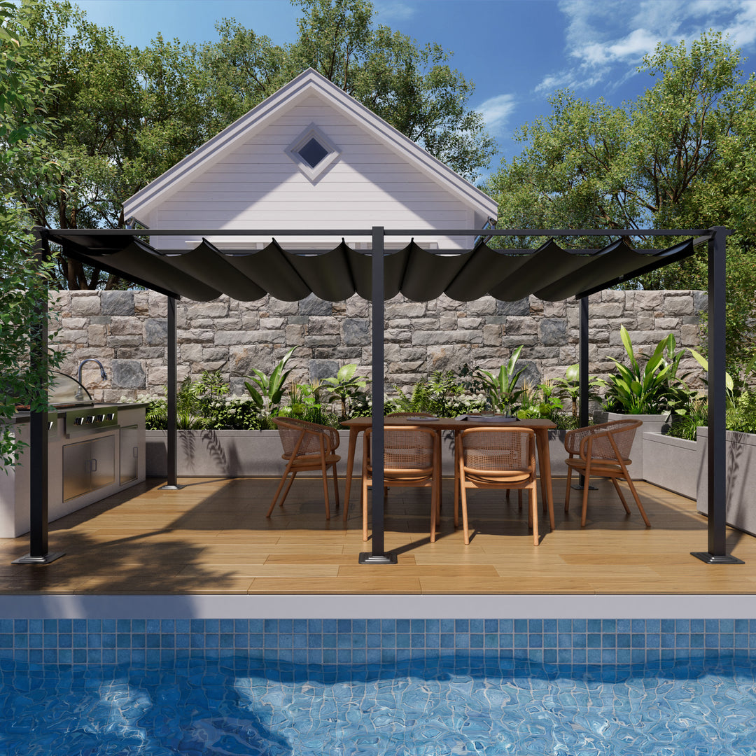 HAPPATIO 12 X 16' Outdoor Pergola Retractable Pergola for Backyard, Patio, Aluminum Frame with Sun Canopy (Grey)