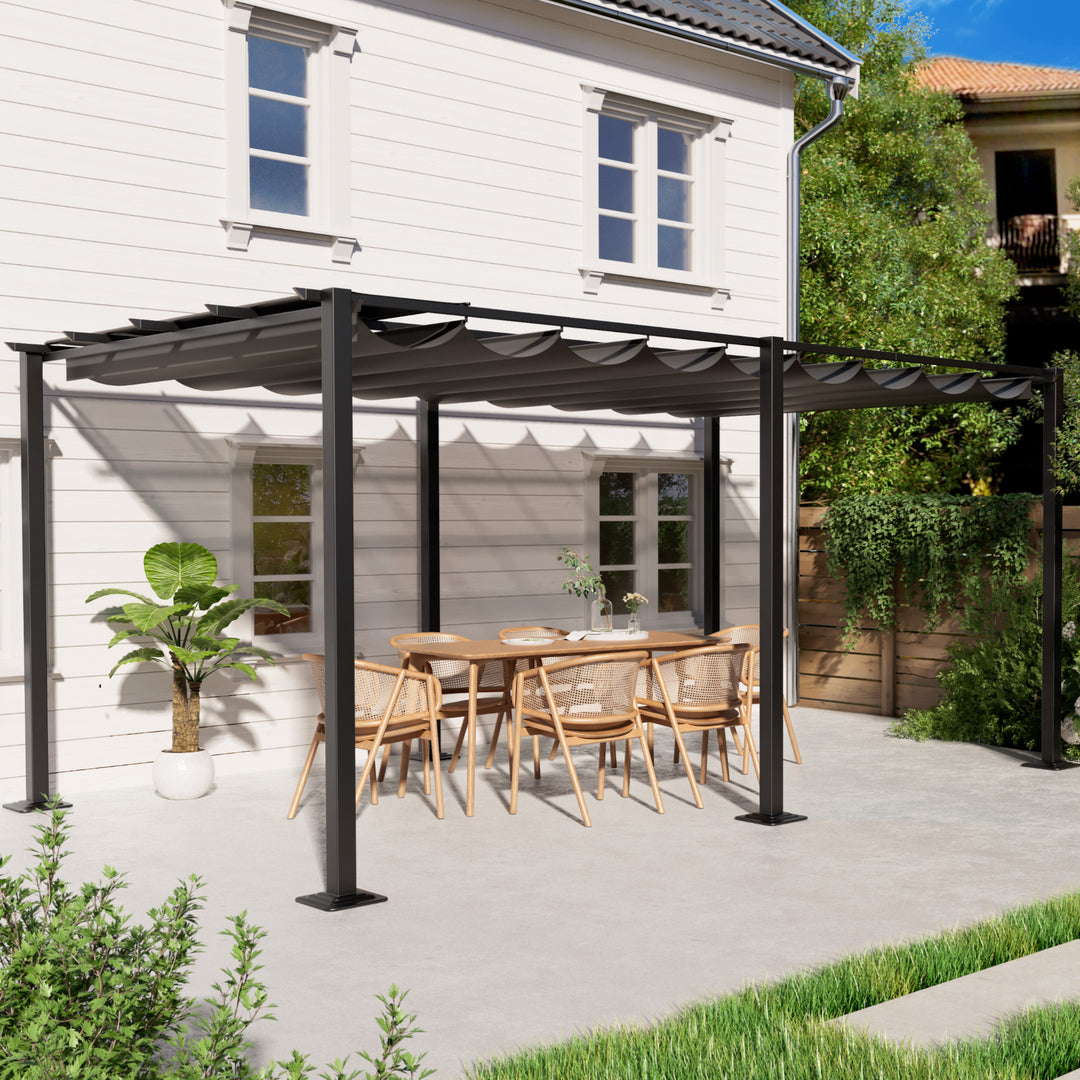 HAPPATIO 12 X 16' Outdoor Pergola Retractable Pergola for Backyard, Patio, Aluminum Frame with Sun Canopy (Grey)