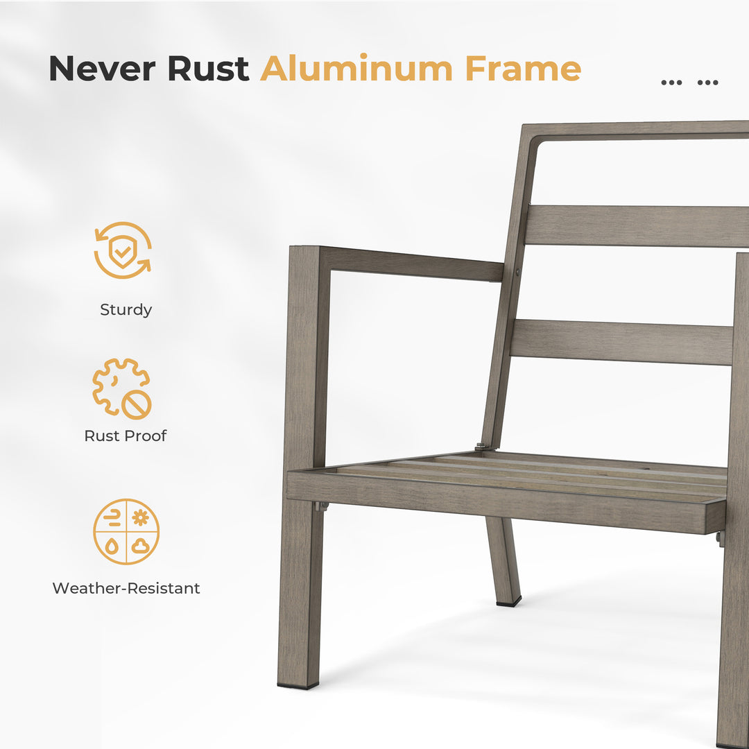 HAPPATIO Aluminum Patio Furniture Set, 3 Pieces Conversation Set with Thick Cushions and Side Table, Waterproof and Rustproof for All weather, Seating Sofa for Garden, Backyard, Porch