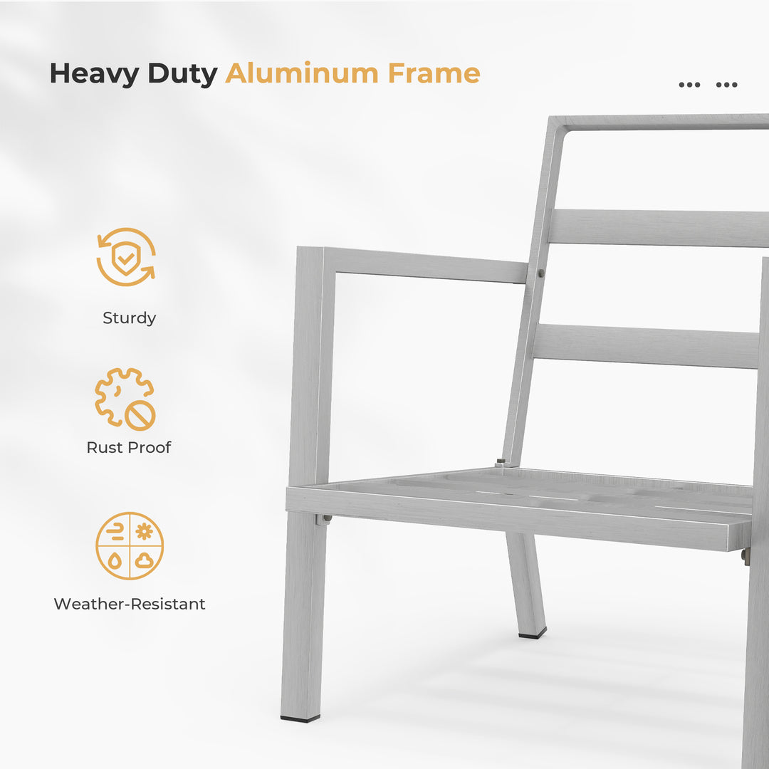 HAPPATIO Aluminum Patio Furniture Set, 3 Pieces Conversation Set with Thick Cushions and Side Table, Waterproof and Rustproof for All weather, Seating Sofa for Garden, Backyard, Porch