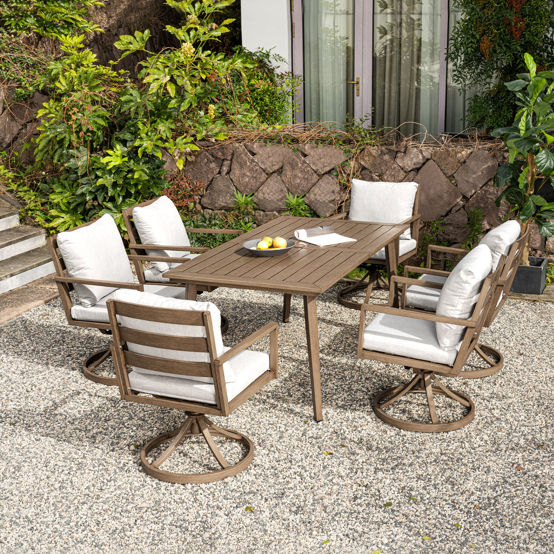 HAPPATIO Outdoor Dining Set,  Aluminum Patio Dining Set with Wood-Like Hand-Painted Finish, Dining Chairs with Waterproof Cushions, Easy Assembly for Backyard, Garden, Porch