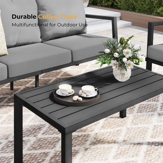 HAPPATIO Aluminum Patio Furniture Set, 4 Pieces Conversation Set with Thick Cushions and Coffee Table, All Weather Sofa Couch Waterproof and Rustproof for Garden, Backyard, Porch, Beige