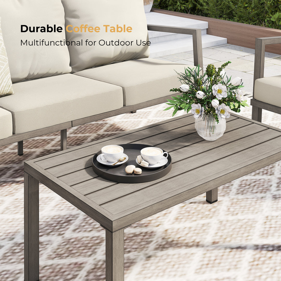 HAPPATIO Aluminum Patio Furniture Set, 4 Pieces Conversation Set with Thick Cushions and Coffee Table, All Weather Sofa Couch Waterproof and Rustproof for Garden, Backyard, Porch, Beige