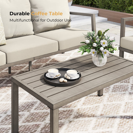 HAPPATIO Aluminum Patio Furniture Set, 4 Pieces Conversation Set with Thick Cushions and Coffee Table, All Weather Sofa Couch Waterproof and Rustproof for Garden, Backyard, Porch, Beige