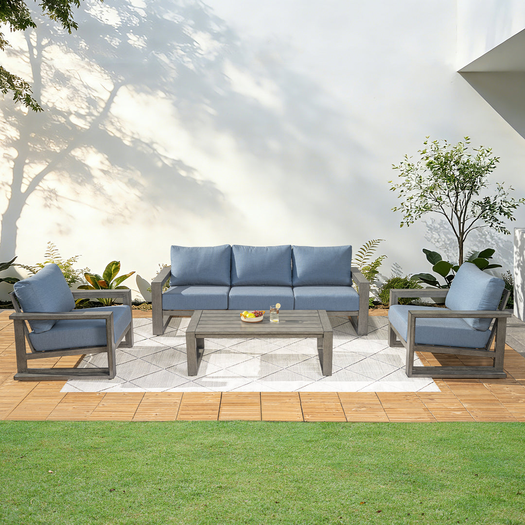 HAPPATIO Aluminum Patio Furniture Set, 4-Piece Oversized Outdoor Conversation Set with Deep Seating and Wide Armrest, Armchairs with 6" Cushion