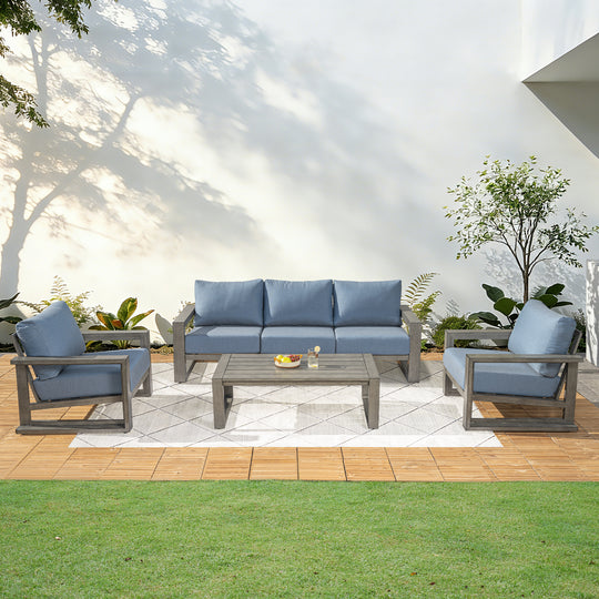 HAPPATIO Aluminum Patio Furniture Set, 4-Piece Oversized Outdoor Conversation Set with Deep Seating and Wide Armrest, Armchairs with 6" Cushion