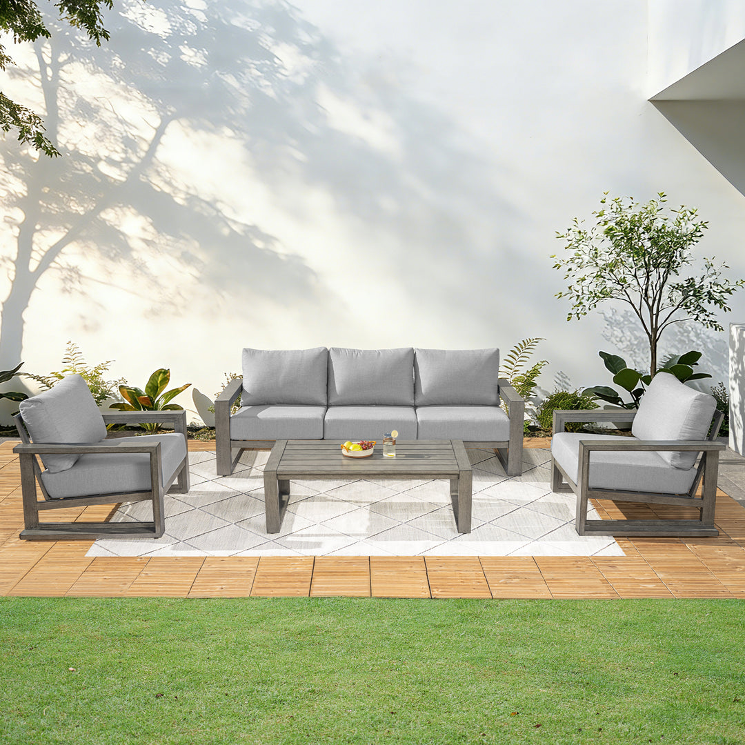 HAPPATIO Aluminum Patio Furniture Set, Oversized Outdoor Sofa with Deep Seating and Wide Armrest, Hand-brushed Aluminum Frame with 6" Cushion