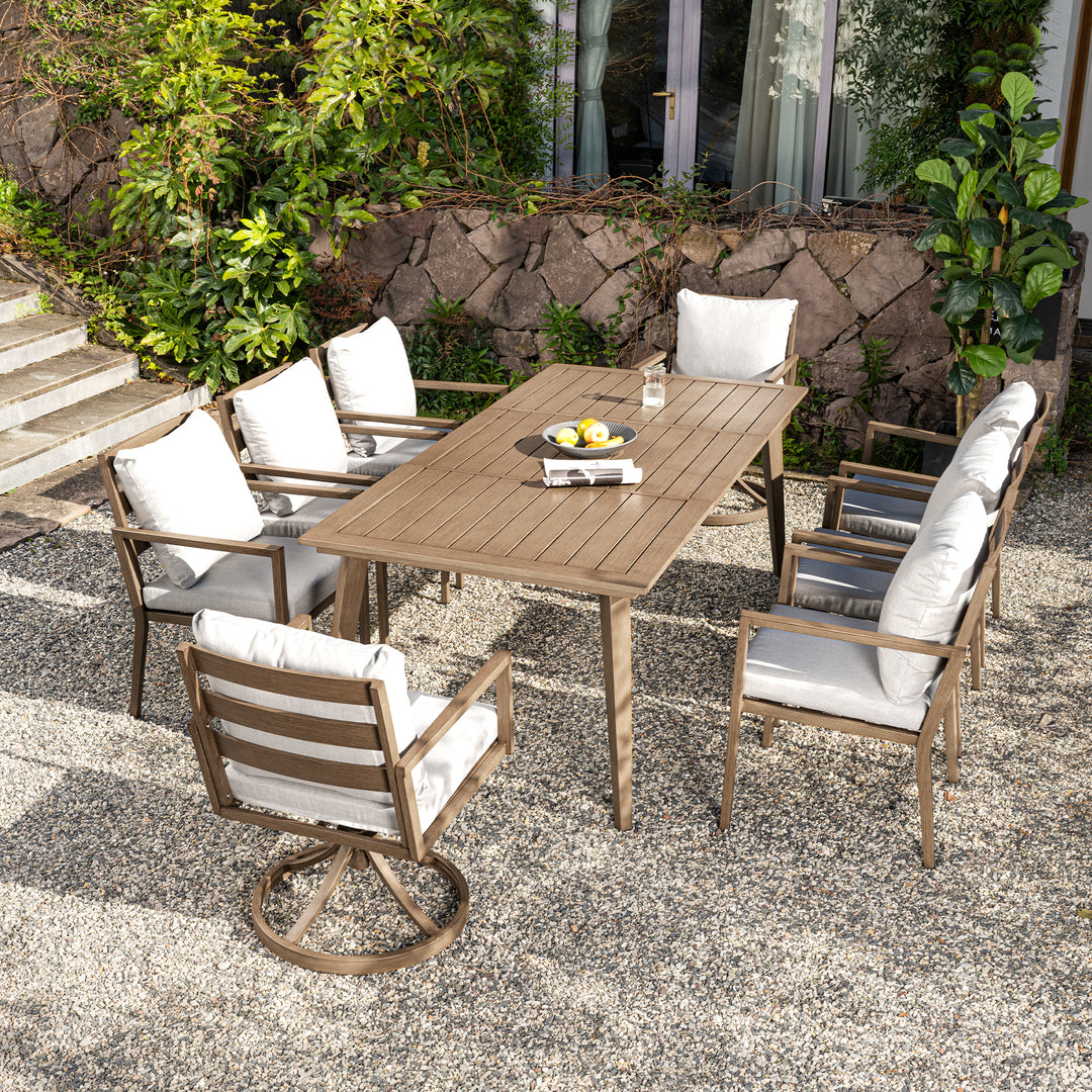 HAPPATIO Outdoor Dining Set,  Aluminum Patio Dining Set with Wood-Like Hand-Painted Finish, Dining Chairs with Waterproof Cushions, Easy Assembly for Backyard, Garden, Porch