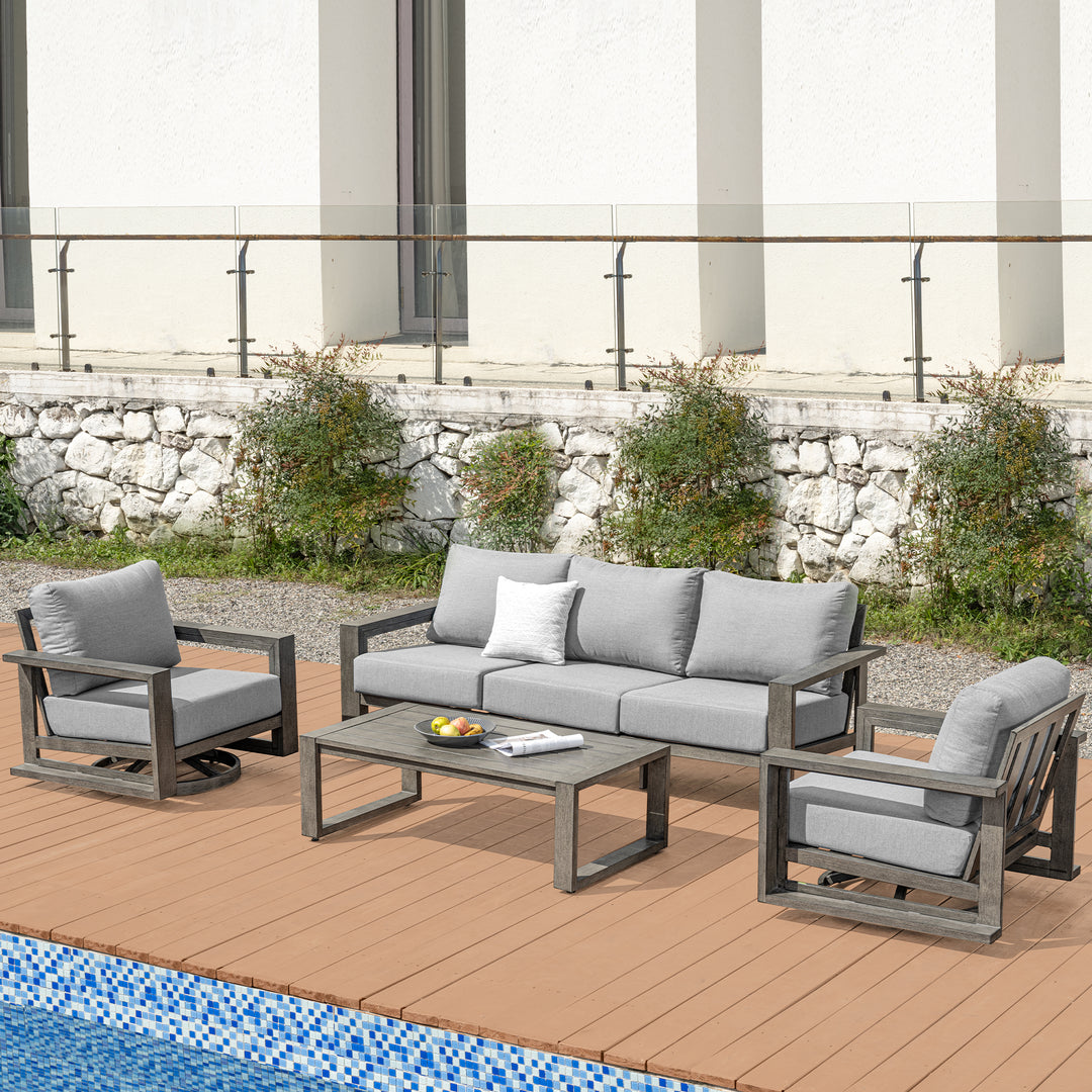HAPPATIO Aluminum Patio Furniture Set, 4-Piece Oversized Outdoor Conversation Set with Deep Seating and Wide Armrest, Armchairs with 6" Cushion