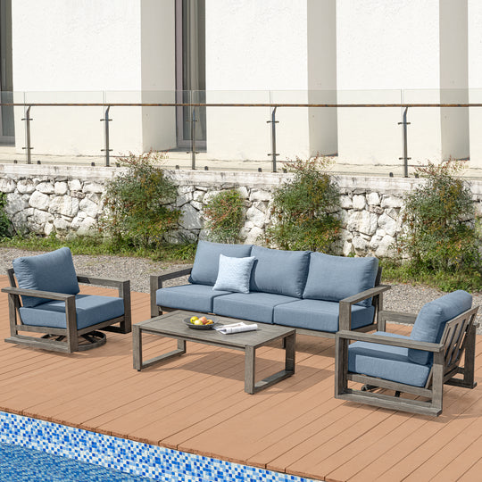 HAPPATIO Aluminum Patio Furniture Set, 4-Piece Oversized Outdoor Conversation Set with Deep Seating and Wide Armrest, Armchairs with 6" Cushion