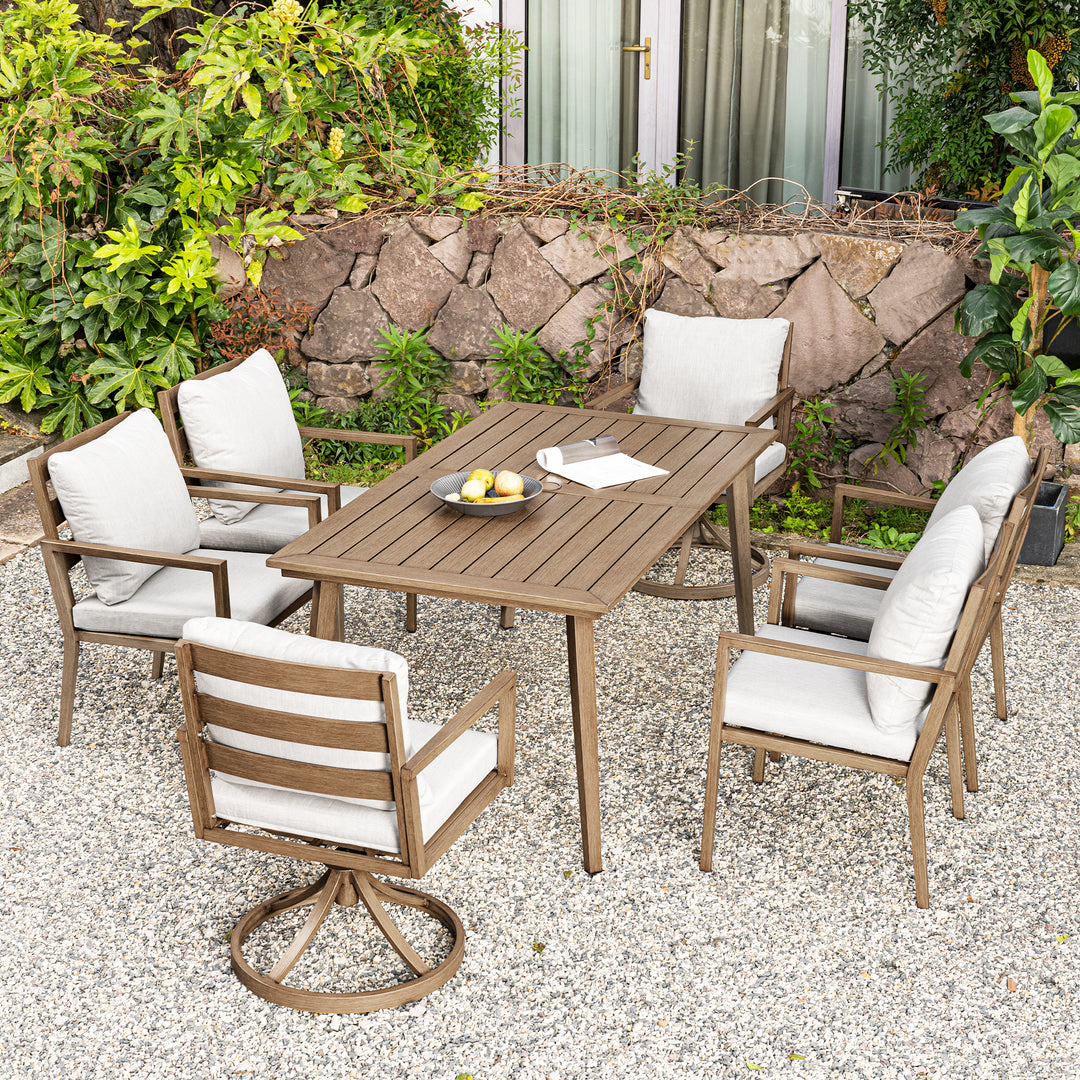 HAPPATIO Outdoor Dining Set,  Aluminum Patio Dining Set with Wood-Like Hand-Painted Finish, Dining Chairs with Waterproof Cushions, Easy Assembly for Backyard, Garden, Porch
