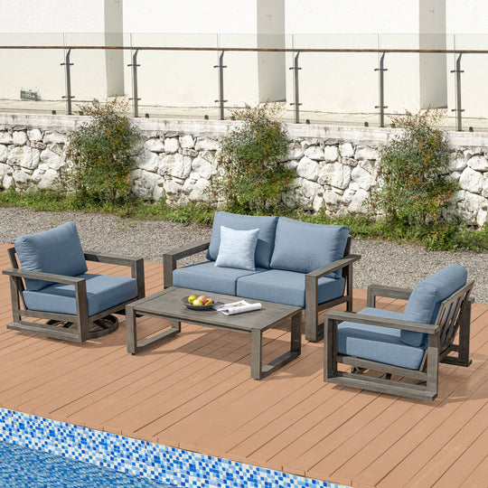 HAPPATIO Aluminum Patio Furniture Set, 4-Piece Oversized Outdoor Conversation Set with Deep Seating and Wide Armrest, Armchairs with 6" Cushion