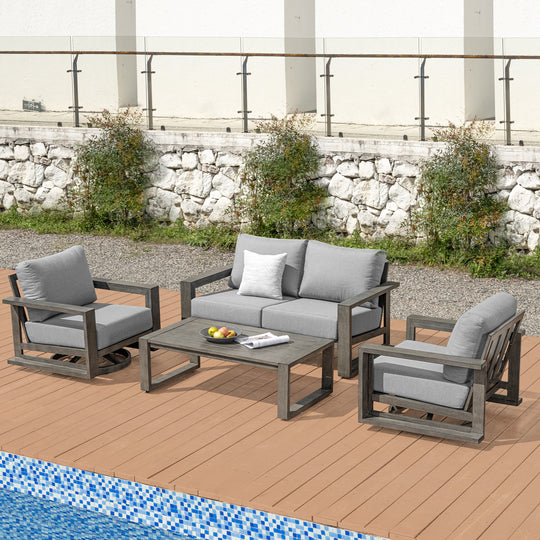 HAPPATIO Aluminum Patio Furniture Set, 4-Piece Oversized Outdoor Conversation Set with Deep Seating and Wide Armrest, Armchairs with 6" Cushion