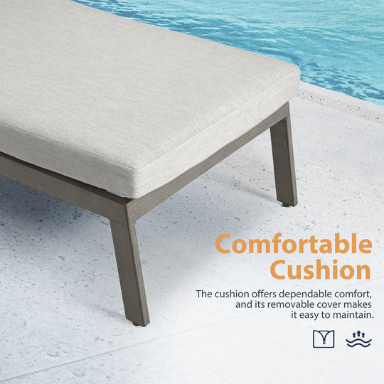 HAPPATIO Outdoor Chaise Lounge Chair - Aluminum Pool Lounge Chair with Adjustable Backrest and Cushion, Curved Armrest, Outdoor Lounge Chair for Beach, Yard, or Poolside