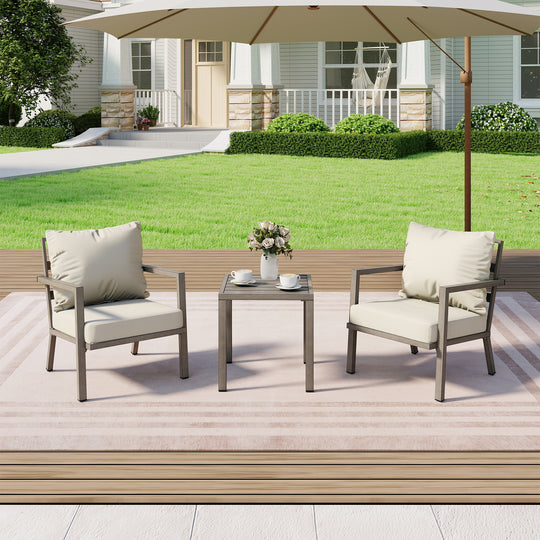 HAPPATIO Aluminum Patio Furniture Set, 3 Pieces Conversation Set with Thick Cushions and Side Table, Waterproof and Rustproof for All weather, Seating Sofa for Garden, Backyard, Porch