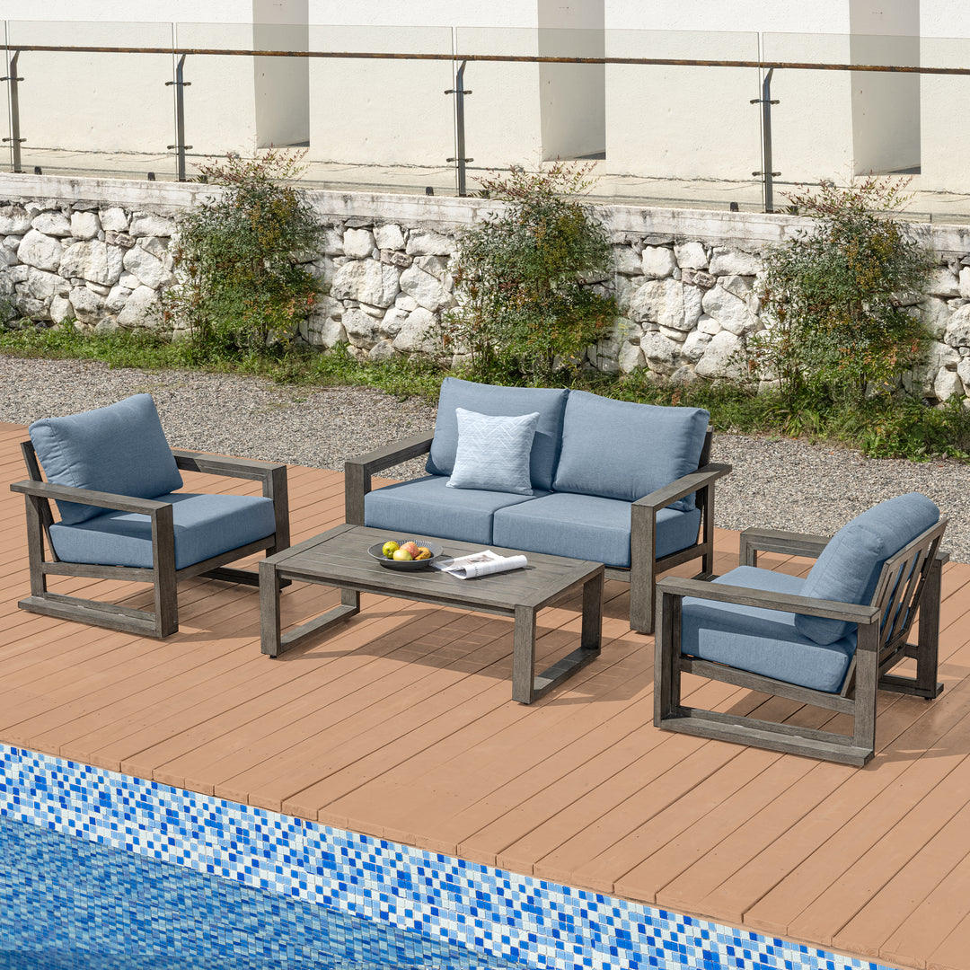 HAPPATIO Aluminum Patio Furniture Set, 4-Piece Oversized Outdoor Conversation Set with Deep Seating and Wide Armrest, Armchairs with 6" Cushion
