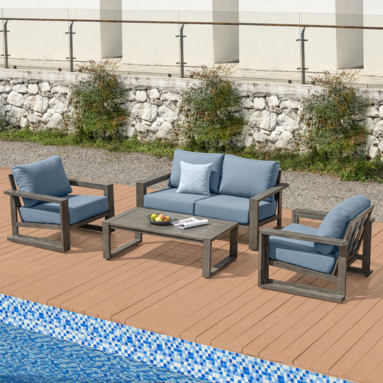 HAPPATIO Aluminum Patio Furniture Set, 4-Piece Oversized Outdoor Conversation Set with Deep Seating and Wide Armrest, Armchairs with 6" Cushion