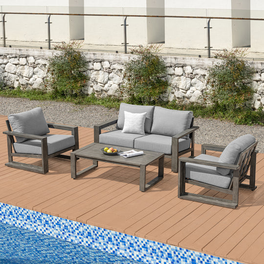 HAPPATIO Aluminum Patio Furniture Set, 4-Piece Oversized Outdoor Conversation Set with Deep Seating and Wide Armrest, Armchairs with 6" Cushion