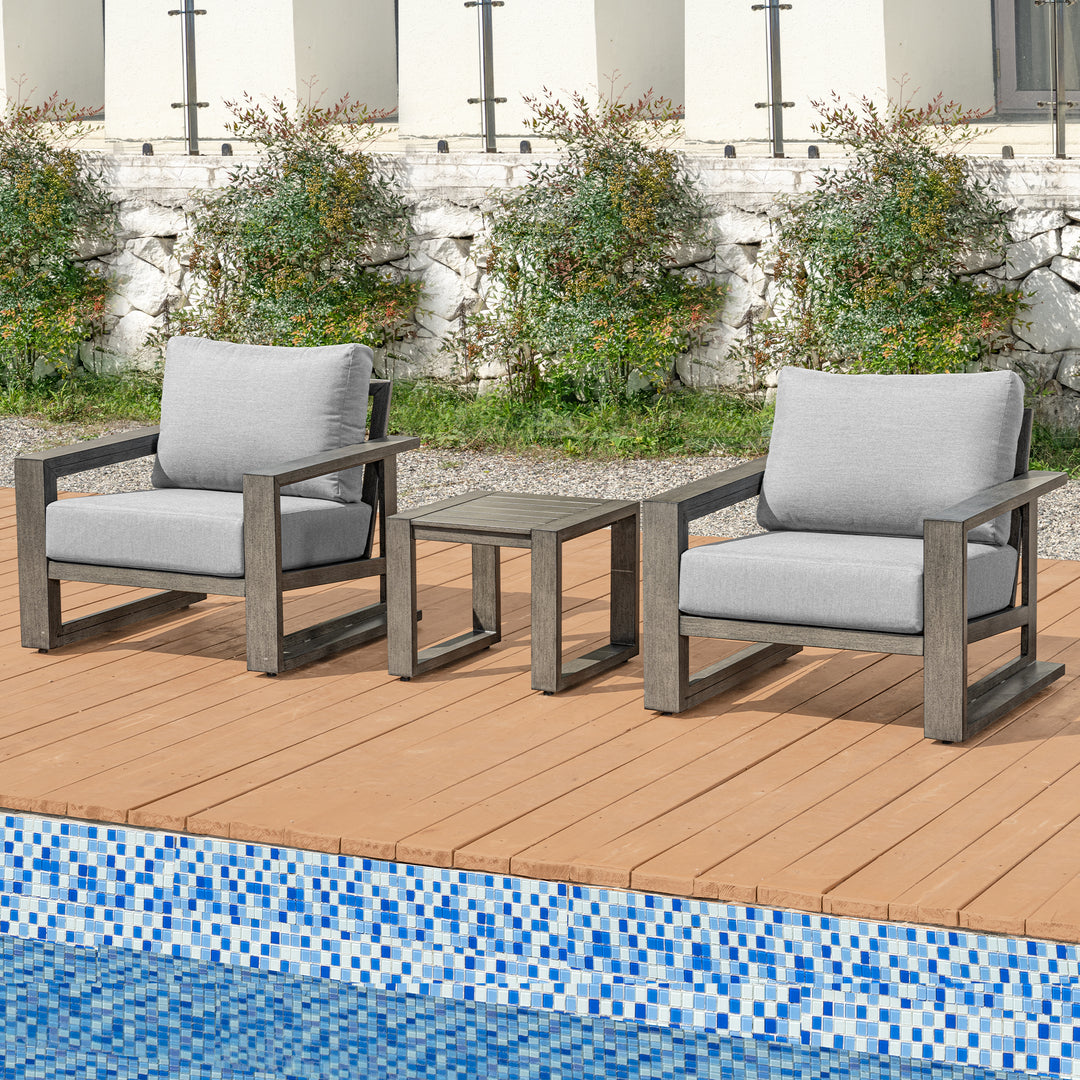 HAPPATIO Aluminum Patio Furniture Set, 3-Piece Oversized Outdoor Conversation Set with Deep Seating and Wide Armrest, Patio Conversation Sets with 6" Cushion