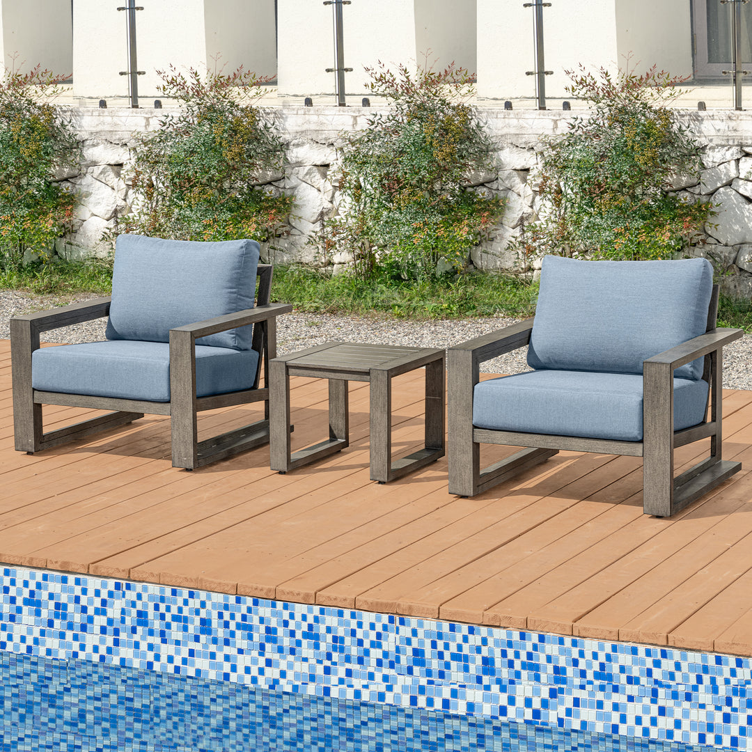 HAPPATIO Aluminum Patio Furniture Set, 3-Piece Oversized Outdoor Conversation Set with Deep Seating and Wide Armrest, Patio Conversation Sets with 6" Cushion