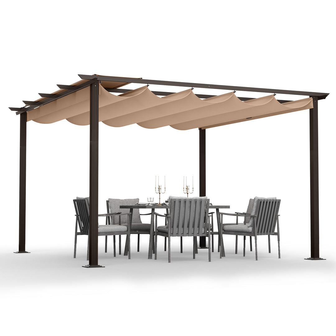 HAPPATIO 10' X 13' Pergola Retractable Pergola Canopy for Backyards, Gardens, Patios, Outdoor Pergola with Sun and Rain-Proof Canopy, Includes Ground Studs and Expansion Screws