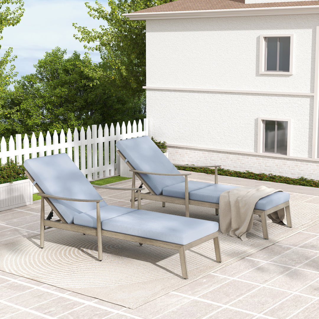 HAPPATIO Outdoor Chaise Lounge Chair - Aluminum Pool Lounge Chair with Adjustable Backrest and Cushion, Curved Armrest, Outdoor Lounge Chair for Beach, Yard, or Poolside
