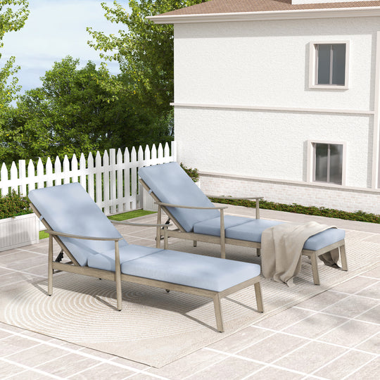 HAPPATIO Outdoor Chaise Lounge Chair - Aluminum Pool Lounge Chair with Adjustable Backrest and Cushion, Curved Armrest, Outdoor Lounge Chair for Beach, Yard, or Poolside