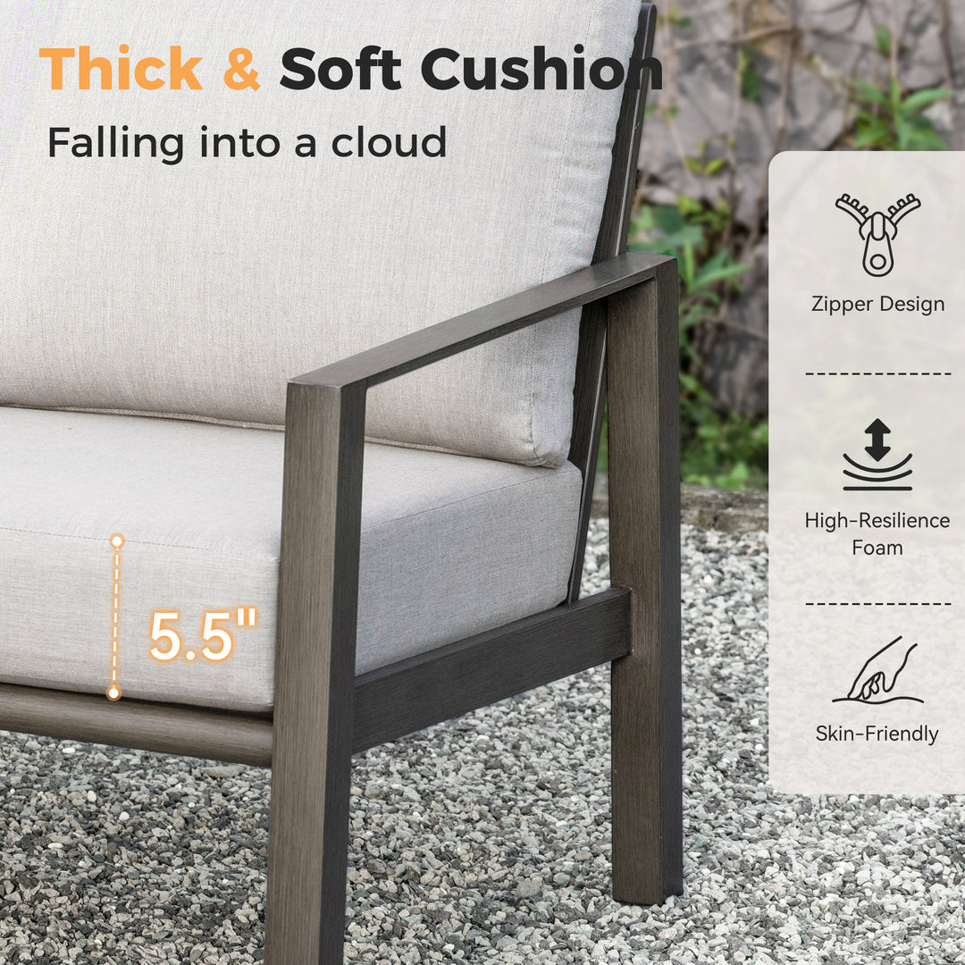 HAPPATIO Patio Conversation Set, 3-Piece Aluminum Oversized Patio Furniture Set with Rope Woven Backrest, Side Table and 2 Chairs with Thick Cushion, Hand-brushed Frame for Yard, Porch, Balcony