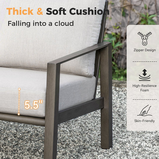 HAPPATIO Patio Conversation Set, 3-Piece Aluminum Oversized Patio Furniture Set with Rope Woven Backrest, Side Table and 2 Chairs with Thick Cushion, Hand-brushed Frame for Yard, Porch, Balcony