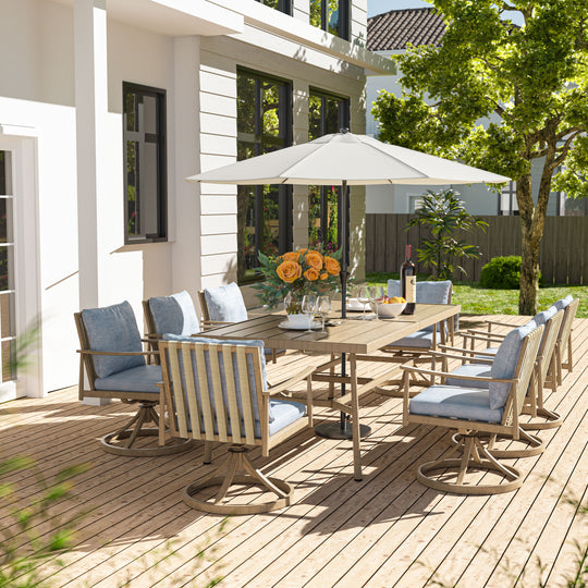 HAPPATIO Patio Outdoor Dining Set, Aluminum Patio Dining Set Includes 1 Outdoor Dining Table with Umbrella Hole and Dining Chairs, Patio Furniture Set for Lawn, Porch, or Backyard