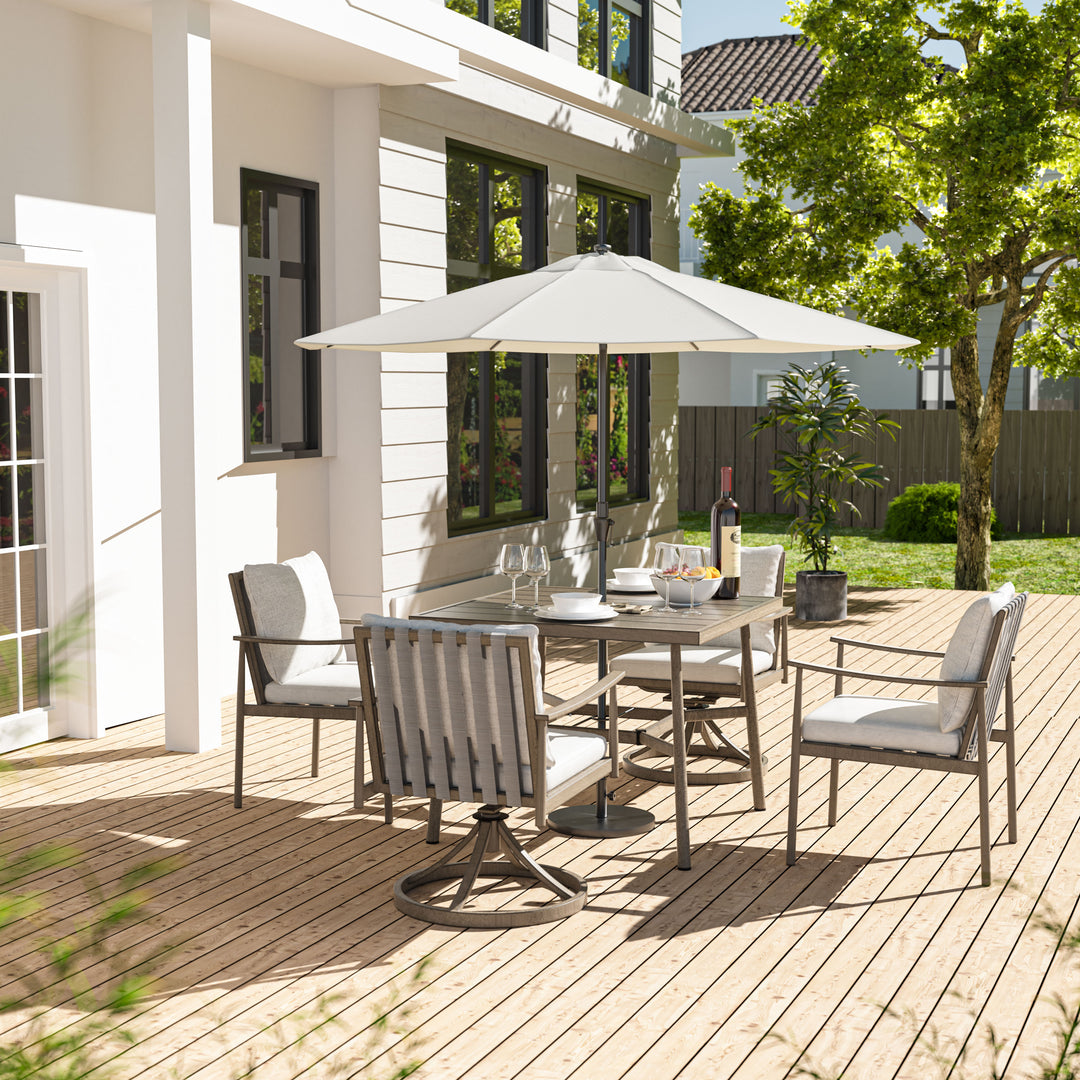 HAPPATIO Patio Outdoor Dining Set, Aluminum Patio Dining Set Includes 1 Outdoor Dining Table with Umbrella Hole and Dining Chairs, Patio Furniture Set for Lawn, Porch, or Backyard