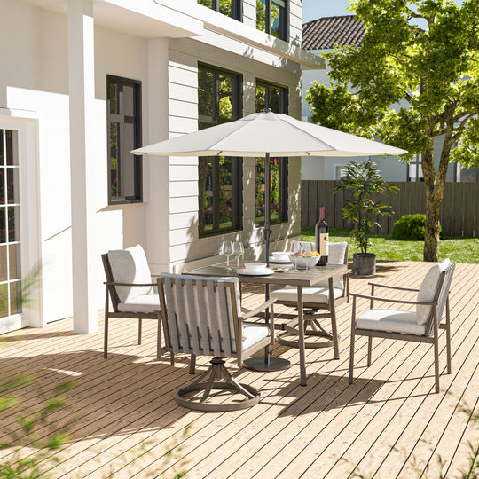 HAPPATIO Patio Outdoor Dining Set, Aluminum Patio Dining Set Includes 1 Outdoor Dining Table with Umbrella Hole and Dining Chairs, Patio Furniture Set for Lawn, Porch, or Backyard